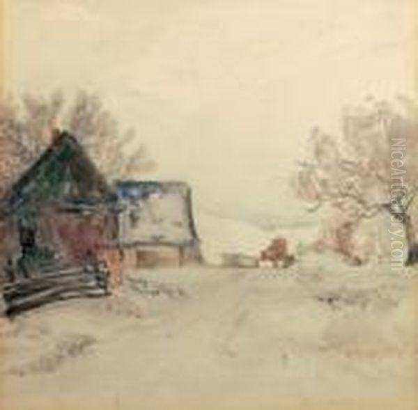 Winterlichesdorf. 1921 Oil Painting by Otto Altenkirch