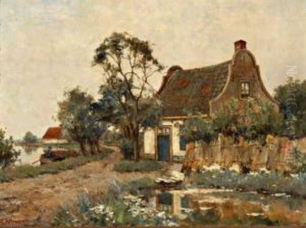 Boerenhuisje Aan Het Water Oil Painting by Gerard Altmann