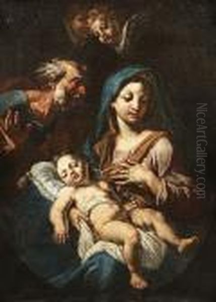 The Holy Family, In A Painted Oval Oil Painting by Martino Altomonte