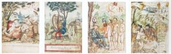 Mythological Scenes Subjects 
Including: Suzanna And The Elders; Aurelia Gallorum; Three Graces; A 
Baptism
 Four Watercolours With Pencil And Pen And Ink On Laid Paper Oil Painting by German Alvarez Algeciras