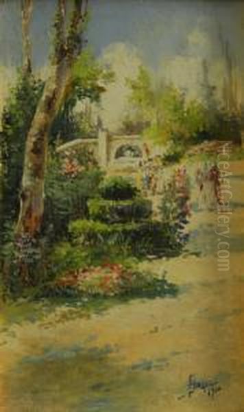 Pareja De Paisajes Andaluces Con Figuras Oil Painting by Emilio Alvarez Diaz