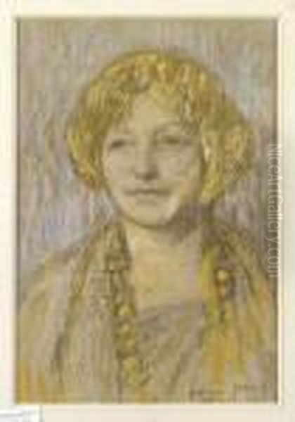 Portrait De Femme Au Collier Oil Painting by Edmond-Francois Aman-Jean