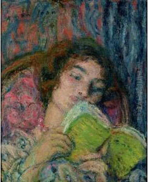 Jeune Fille Lisant Oil Painting by Edmond-Francois Aman-Jean