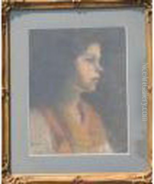Portrait De Jeune Femme Oil Painting by Edmond-Francois Aman-Jean