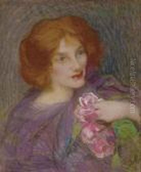 Young Beauty With Flowers Oil Painting by Edmond-Francois Aman-Jean