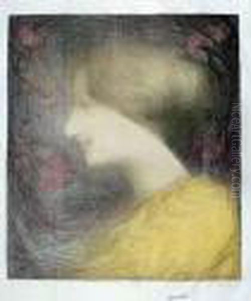 Tete De Femme Vers La Gauche Oil Painting by Edmond-Francois Aman-Jean