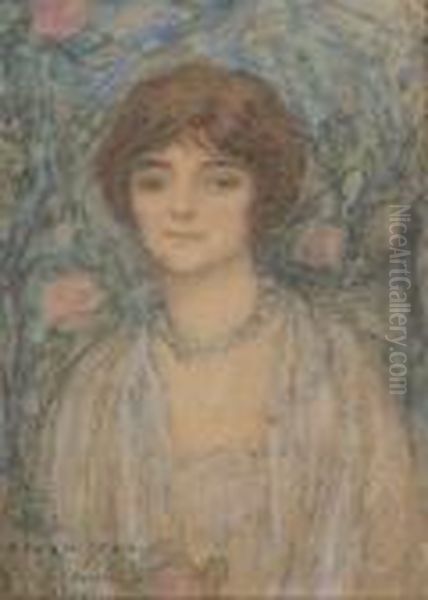 Portrait Of Woman Oil Painting by Edmond-Francois Aman-Jean