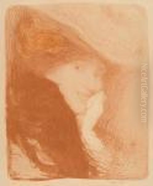 Girl Wearing A Hat Oil Painting by Edmond-Francois Aman-Jean