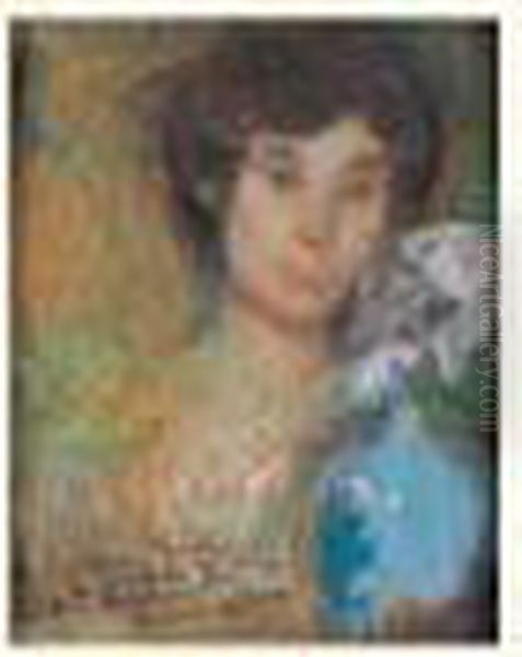 Portrait Au Vase Bleu Oil Painting by Edmond-Francois Aman-Jean