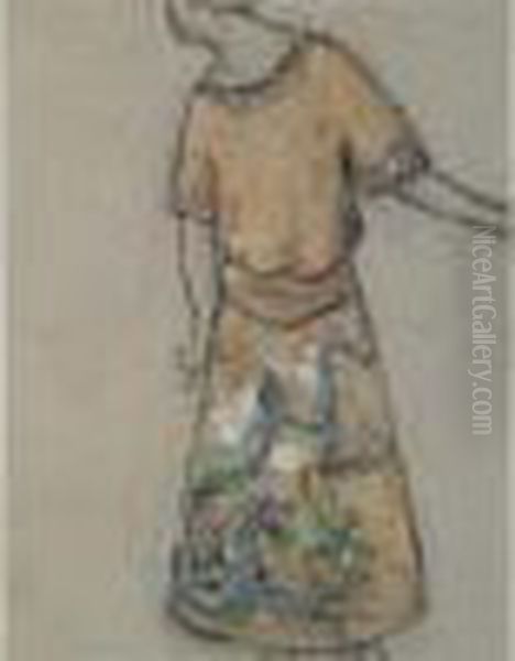 Femme A La Robe Au Dragon Oil Painting by Edmond-Francois Aman-Jean