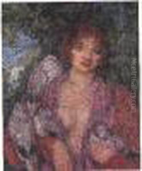 Jeune Femme A L'oiseau Oil Painting by Edmond-Francois Aman-Jean