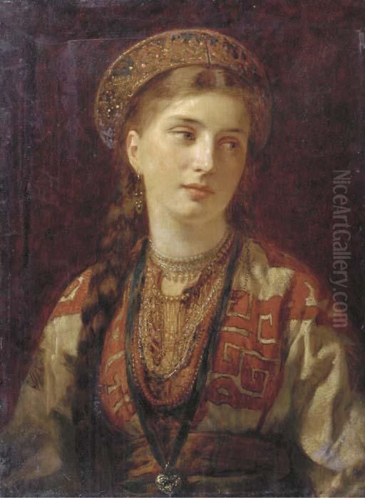 Young Woman In Regional Costume Oil Painting by Wilhelm A. Lebrecht Amberg
