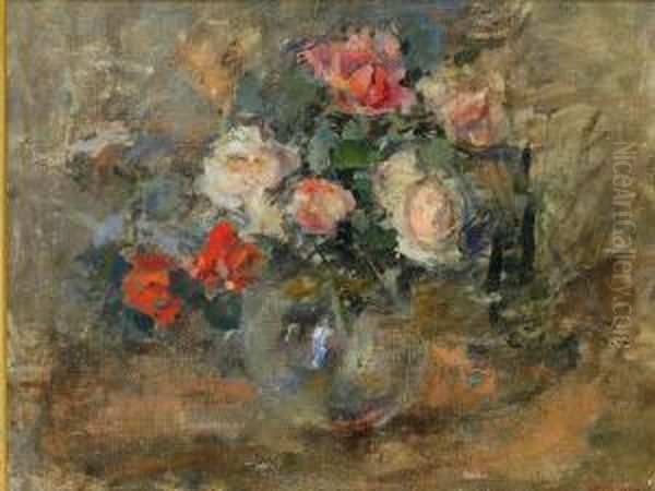 Natura Morta Con Fiori E Vaso Oil Painting by Giuseppe Amisani