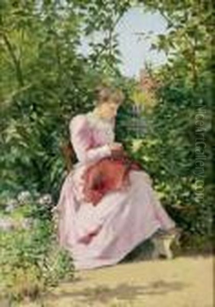 Jeune Femme A La Couture Oil Painting by Emile Ancelet