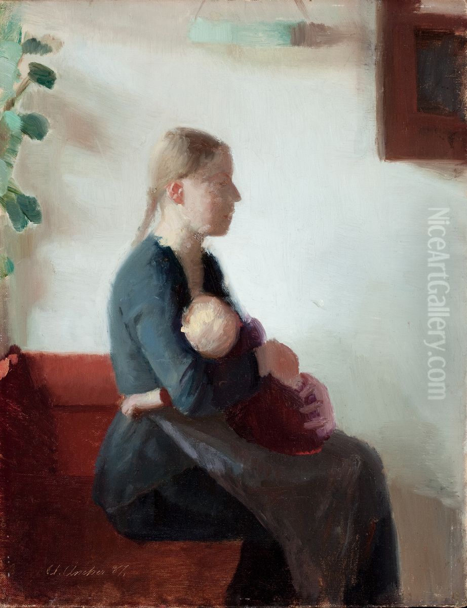 Young Mother With Her Child Oil Painting by Anna Ancher