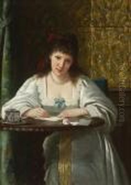 Junge Briefschreiberin Im
 Boudoir. Oil Painting by Ernst Anders