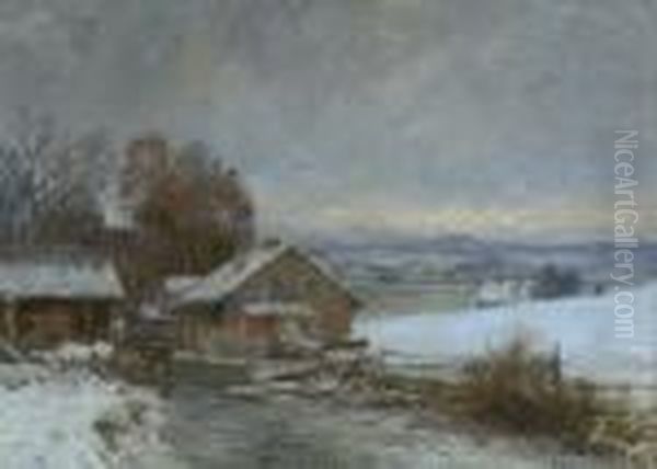 Muhle Am Bach In Winterlicher
 Vorgebirgslandschaft. Oil Painting by Anders Anderson-Lundby