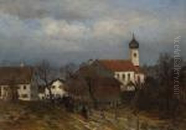Oberbayerisches Dorf Im
 Winter Oil Painting by Anders Anderson-Lundby