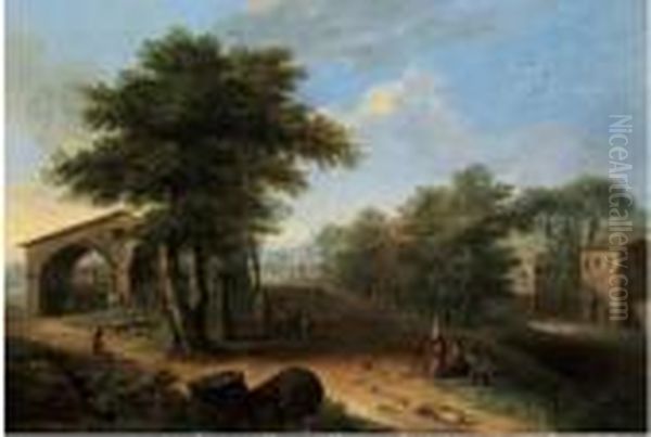 A) Veduta Di Roma Con 
L''aventino E La Piramide Di Caio Cestio B) Veduta Di Roma Con 
L'arsenale Di Porta Portese Oil Painting by Paolo Anesi