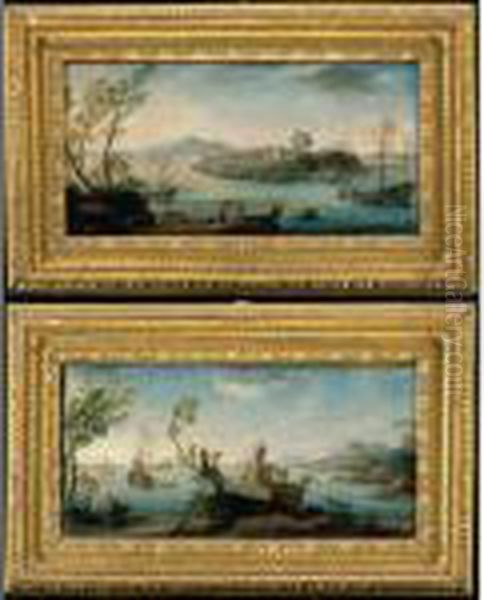 Paesaggio Costiero Con 
Promontori, Rovine Architettoniche E Figure; Paesaggio Costiero Con 
Barche E Figure Oil Painting by Paolo Anesi