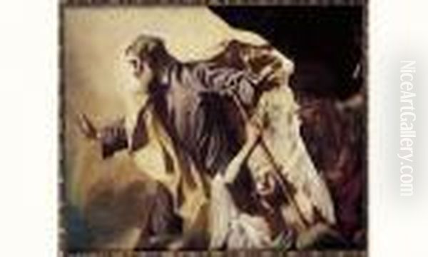 Saint Joseph Accompagne De Deux Anges Oil Painting by Giuseppe Angeli