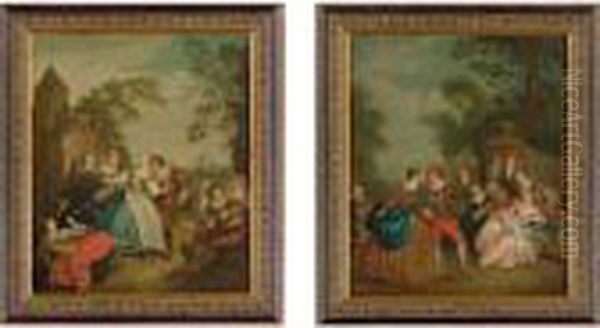 A Pair Of Paintings: Blind Man's Bluff And Figures Resting In A Landscape Oil Painting by Pieter Angillis