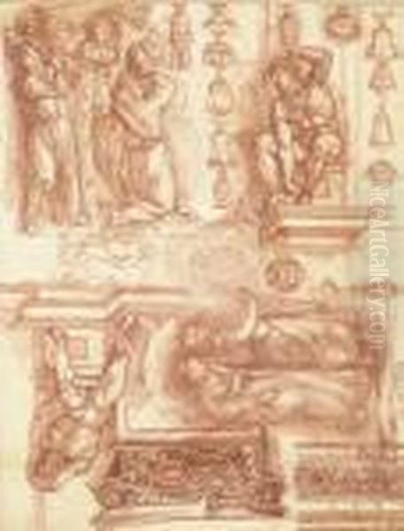 Studies After Michelangelo And 
Other Artists, With Sketches Ofcapitals, Friezes And Vases Oil Painting by Robert Ango