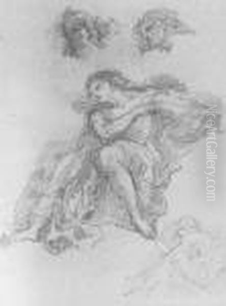 Recto: A Seated Man Playing 
Violin , Separate Studies Of The Man's Head And A Seated Man Seen In 
Profile; Verso: Study Of A Female Figure Oil Painting by Robert Ango