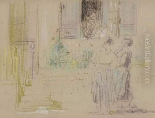 Etude Pour Les Commerages Oil Painting by Charles Angrand