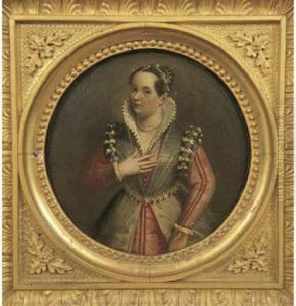 Portrait Of A Lady, Small 
Three-quarter-length, In A Red Dress And Jewel Embroidered Belt Oil Painting by Sofonisba Anguissola