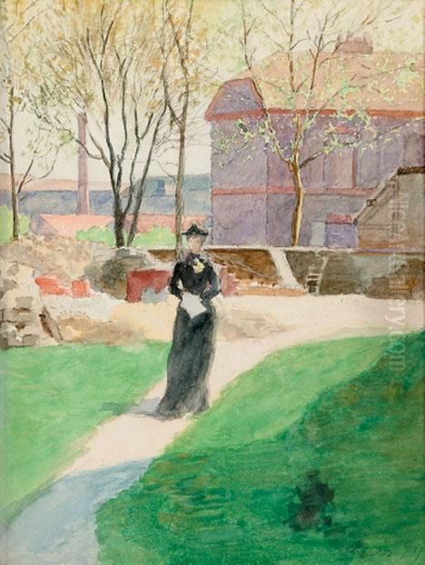 Woman In A Black Dress Oil Painting by Thomas Pollock Anschutz