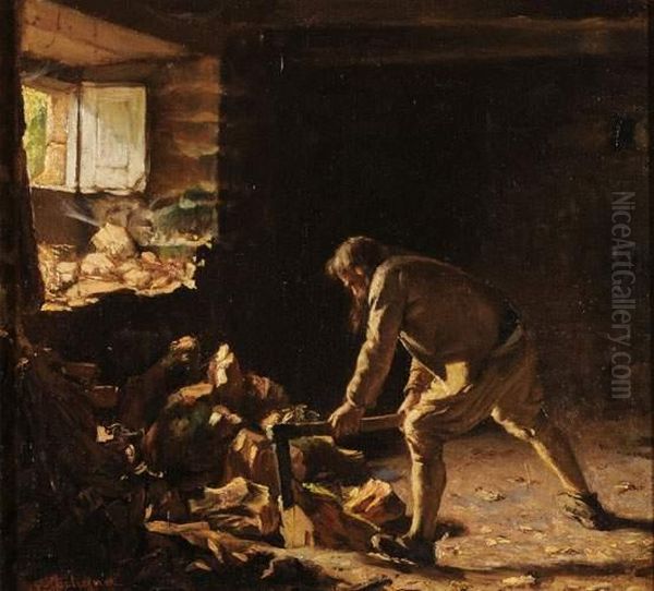 Paysan Breton Dans Un Interieur, Circa 1870 Oil Painting by Alexandre Antigna
