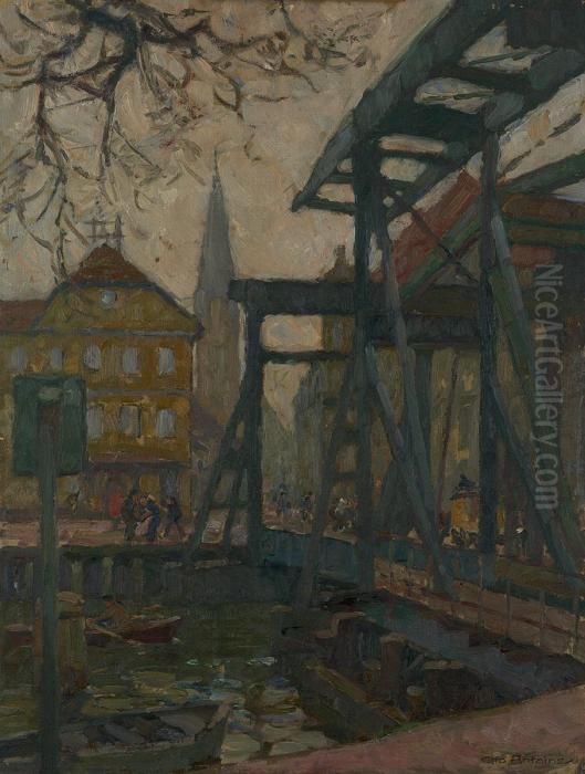 Die Alte Peene-tor-brucke In Anklam Oil Painting by Otto Antoine