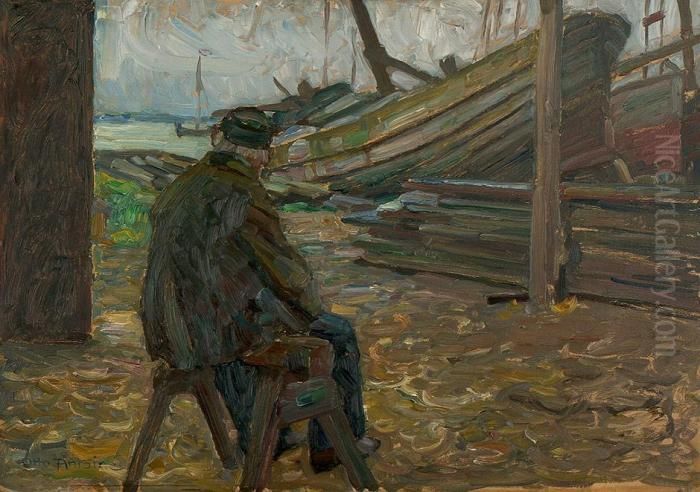 Fischer Am Hafen, Auf Das Meer Blickend Oil Painting by Otto Antoine