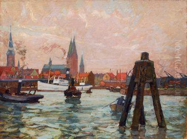 Im Lubecker Hafen Oil Painting by Otto Antoine