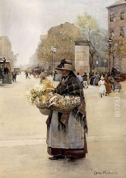 Blumenfrau Am Potsdamer Platz Oil Painting by Otto Antoine