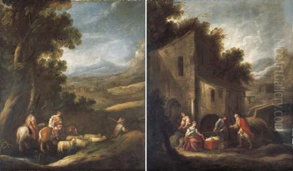 Jacob And His Household 
Journeying To Meet Esau; And Laban Searching For The Images Of Jacob As 
Secreted By Rachel Oil Painting by Francisco Antolinez Y Ochoa