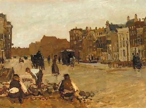 Rokin straatwerkers Oil Painting by George Hendrik Breitner