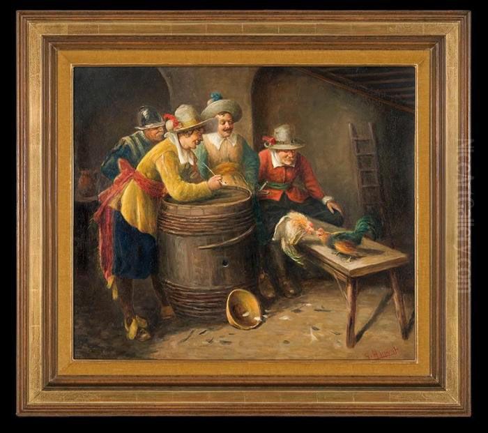 Fighting Cockers Oil Painting by Georges Appert