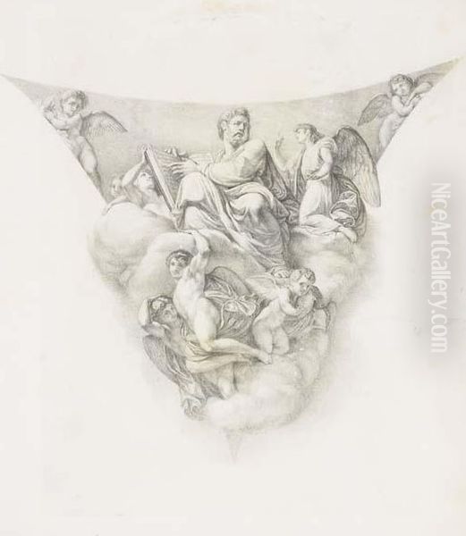 Saint Matthew Holding A Book 
Seated On A Cloud Surrounded Byangels: A Study For A Pendentive Oil Painting by Andrea, the Elder Appiani