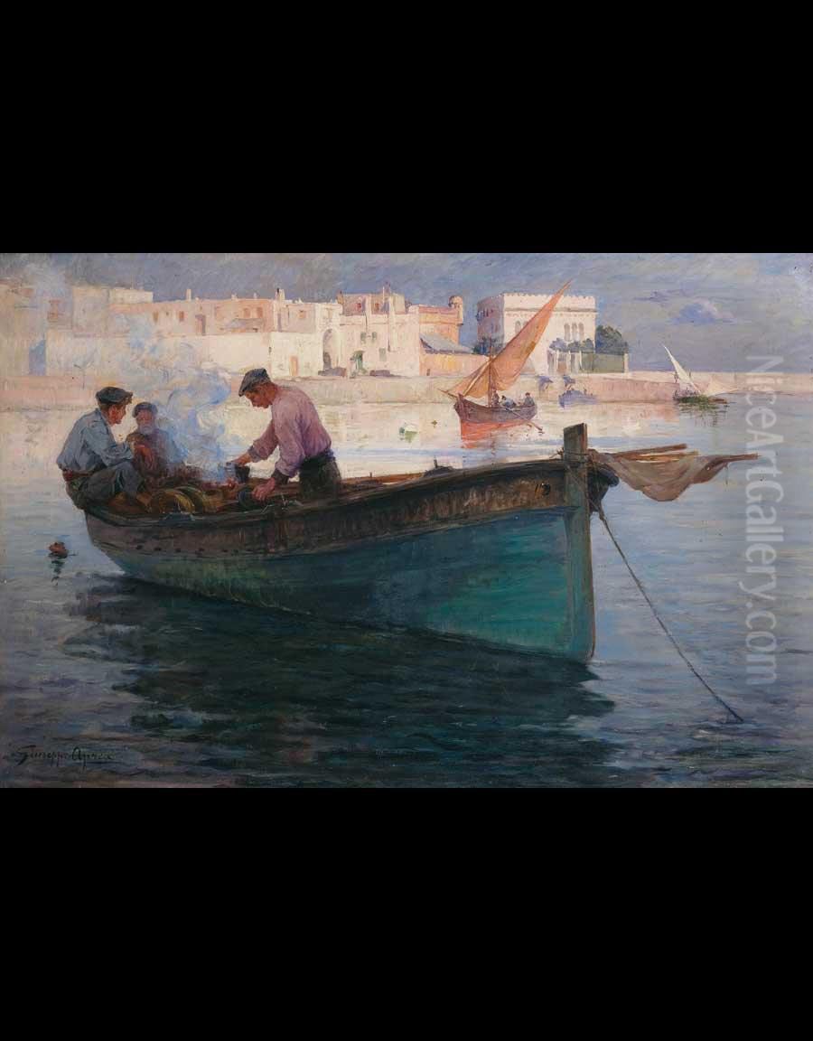 Il Pranzo Dei Pescatori Oil Painting by Giuseppe Aprea