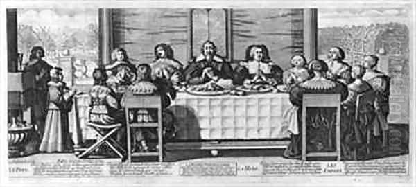 A Protestant family blessing the meal Oil Painting by Abraham Bosse