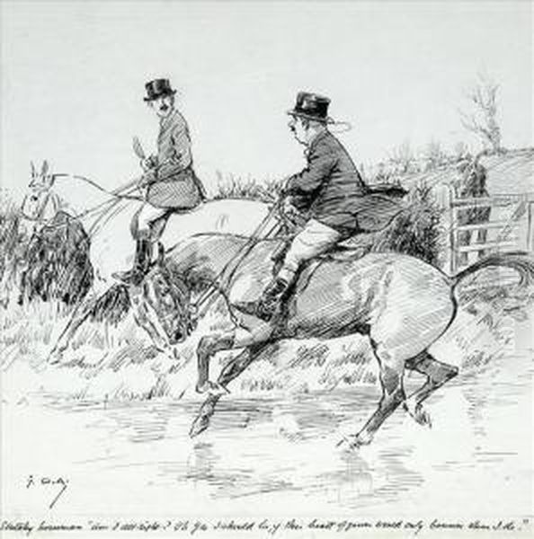 A Foxhuntingscene, Sketchy 
Horseman Am I Alright?, Oh Yes I Should Be, If Thisbeast Of Yours Would 
Only Bounce When I Do Oil Painting by George Denholm Armour
