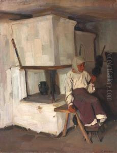 Traditional Interior With Bakestone Oil Painting by Constantin Artachino