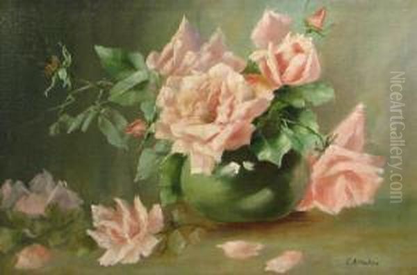Pink Roses Oil Painting by Constantin Artachino