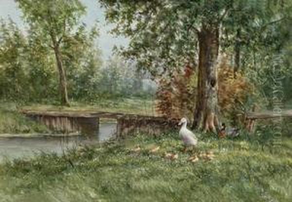 Enten An Einem Bach Oil Painting by David Adolf Constant Artz