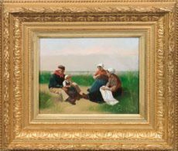 Fischerfamilie Mit Spielendem Madchen In Den Dunen Oil Painting by David Adolf Constant Artz