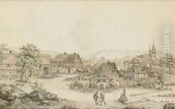 Vorstellung, Von Dem Dorf 
Kusnacht Am Zurichsee, Wie Es Vor Der Uberschwemmung War, Gegen Abend Oil Painting by Johann Jakob Aschmann