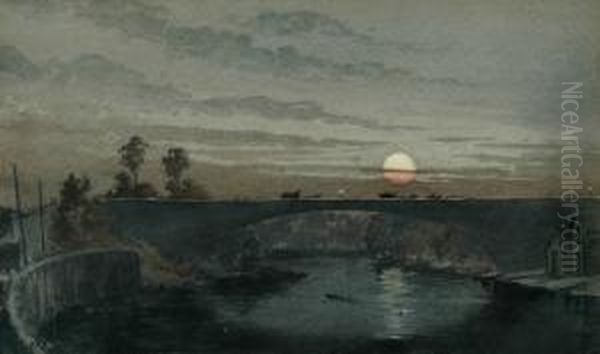 Moonrise Old Princes Bridgec Oil Painting by Julian Ashton