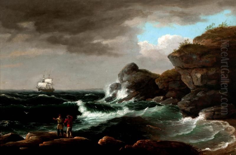 Coastal Scene Oil Painting by Thomas Birch